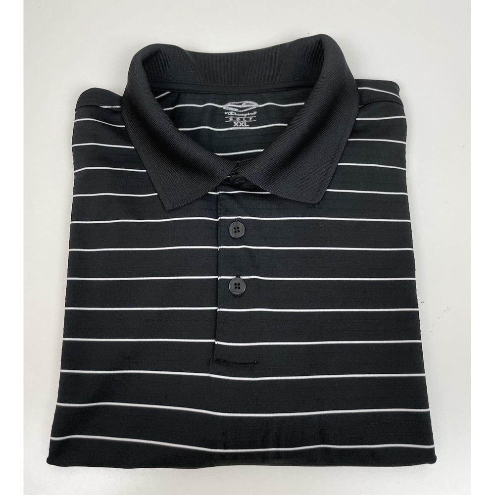 Champion Golf Polo Black White Pin Stripe Men's Duo Dry Size‎ XXL